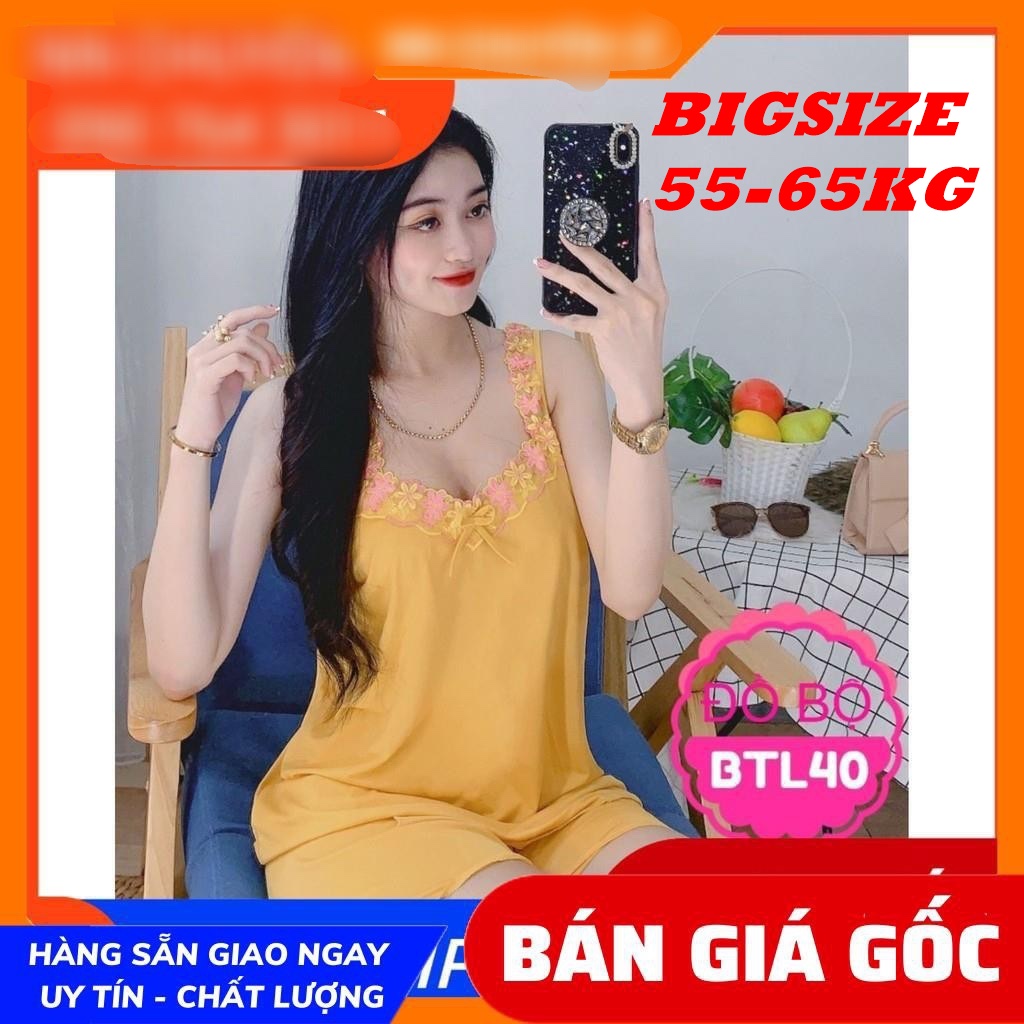 [SIZE TO 55-65KG]- Đồ bộ thun lạnh đùi dây bản thêu hoa siêu mát, vải thun co giãn 4 chiều- Đồ bộ chất vải thun lạnh siêu mềm thoải mái