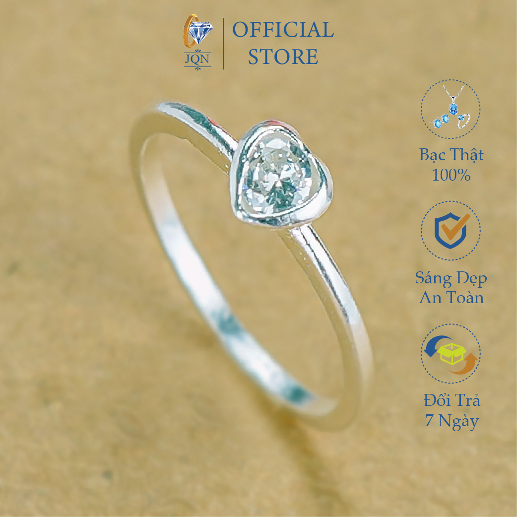 Nhẫn nữ bạc thật jqn nhẫn bạc đính đá mặt trái tim n28