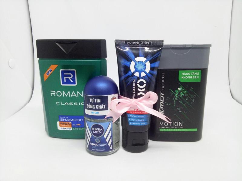 Trọn bộ 4 món dành cho nam giới : 1chai Sữa tắm hương nước hoa Xmen + 1 chai Dầu Gội Cao Cấp Cho Nam Romano Classic + 1chai Lăn khử mùi Nivea + Tặng 1 tuýt sữa rửa mặt oxy & 1 túi đựng mỹ phẩm