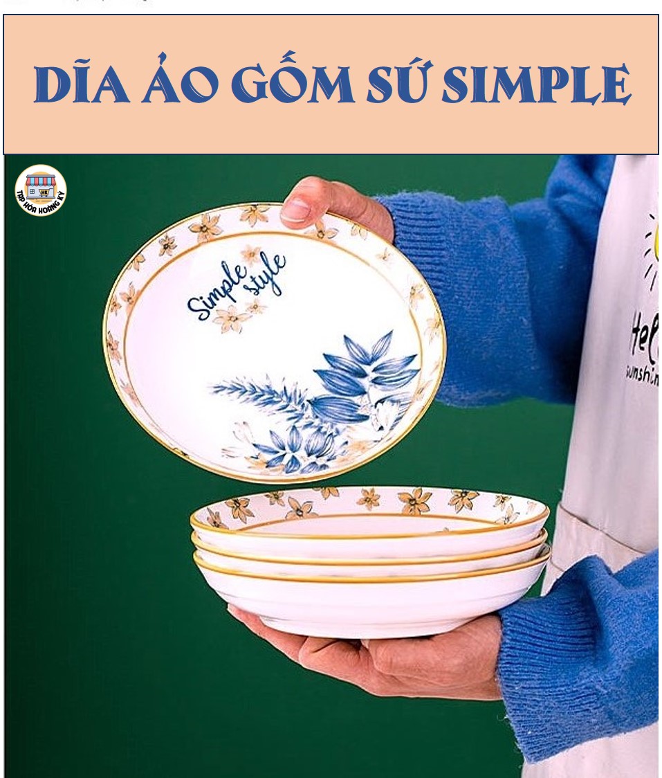 Dĩa tròn gốm sứ hoa văn SIMPLE (cỡ 8)