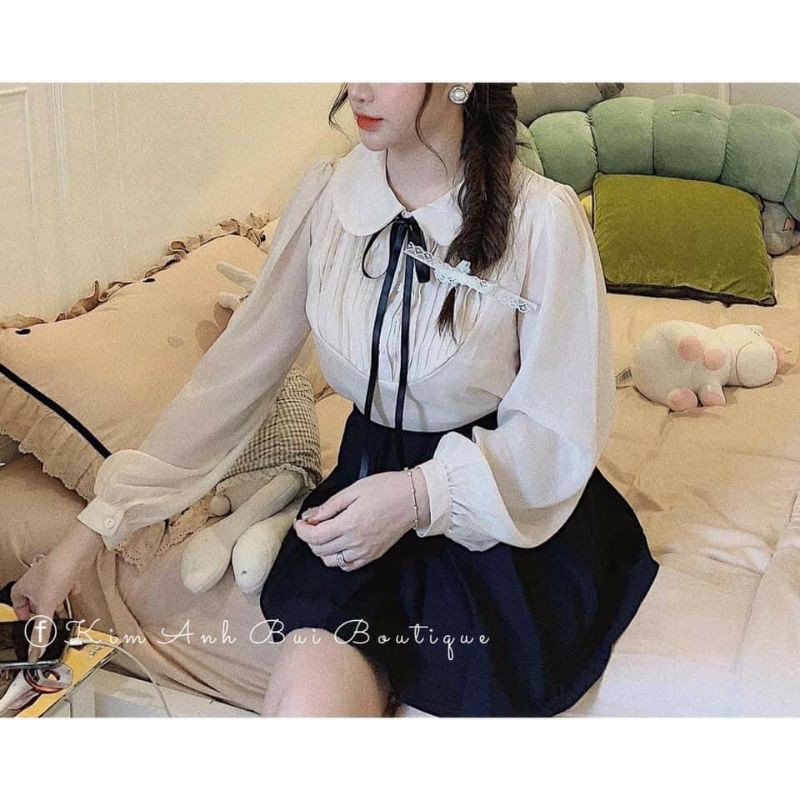 Áo tơ cổ sen nơ bánh bèo