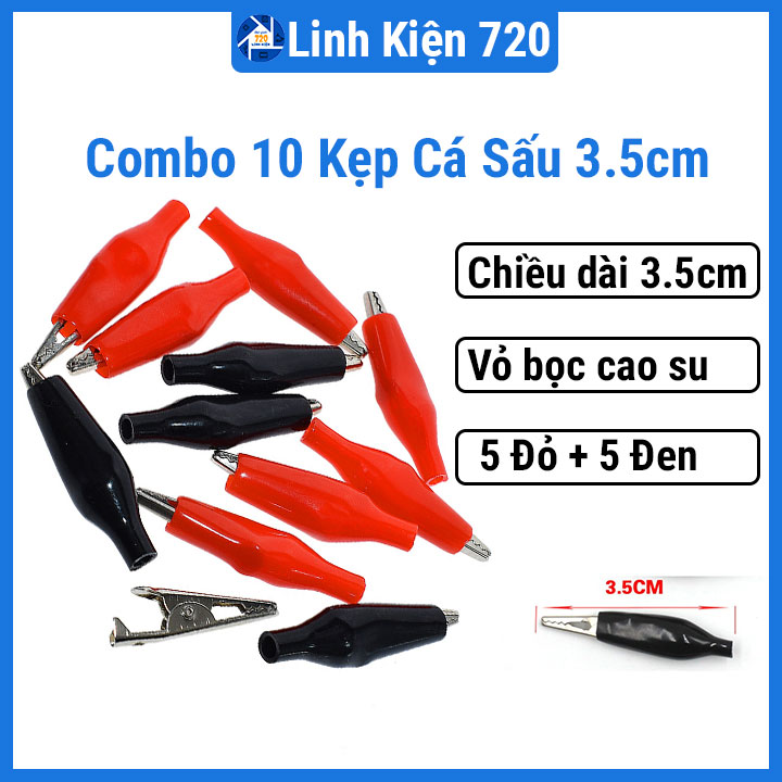 Bộ 10 kẹp cá sấu bền chắc 3.5cm vỏ bọc cao su