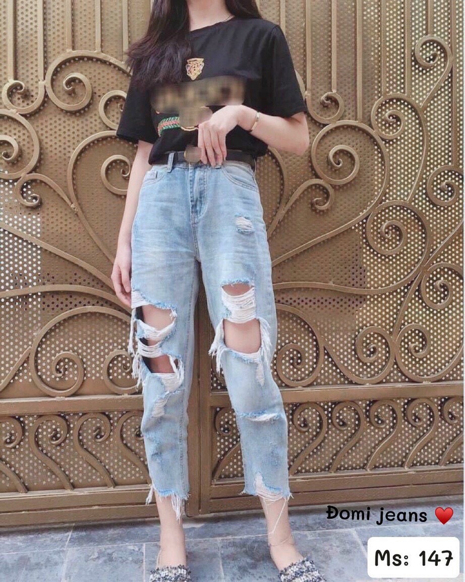 [HCM]( hót ) quần baggy jean nữ chất bò màu xanh rách mẫu mới 2020 CHERYSHOP94 CR129