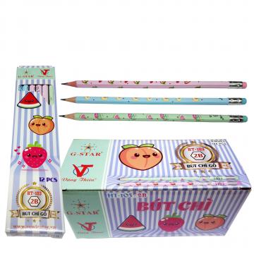 Hộp 12 cây Bút chì đen HT104 2B (thân lục giác, hình thú, có gôm)