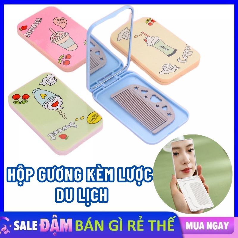Gương mini trang điểm kèm lược họa tiết dễ thương - gương trang điểm mini bỏ túi gấp gọn có lược nhỏ gọn mang du lịch tiện lợi , gương soi gấp gọn , gương câm tay, gương để bàn , hộp gương lược