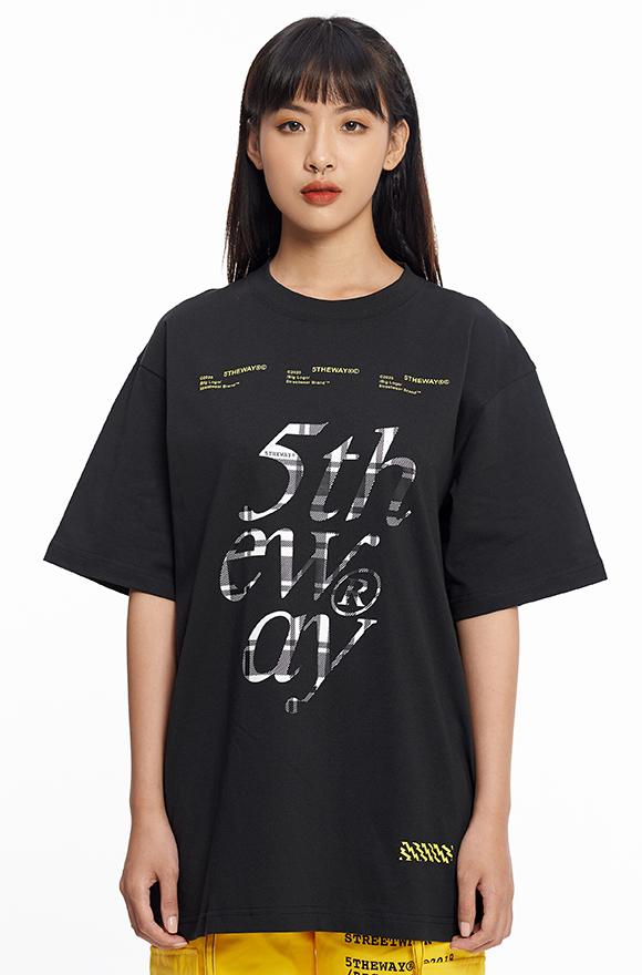 5theway® /vintage flannel/ new tee™ in black aka áo thun đen tay ngắn