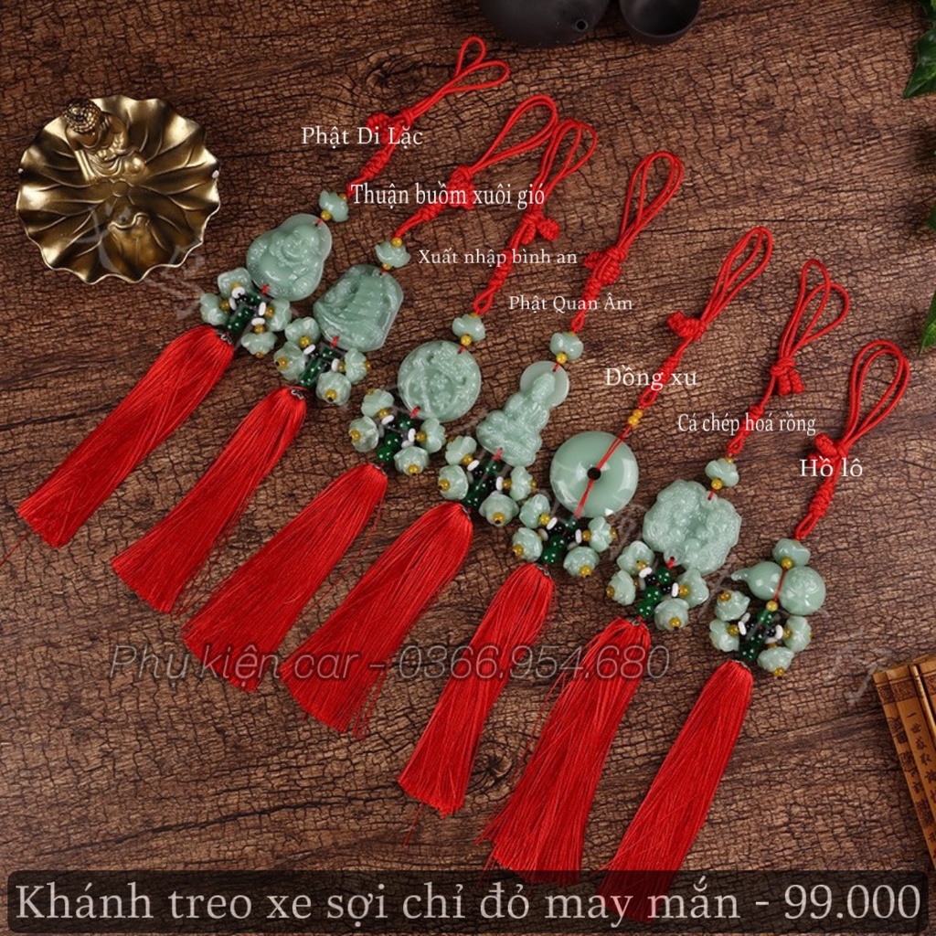 Khánh treo gương xe hình Phật bà Quan âm , Phật di lặc cầu bình an, may mắn