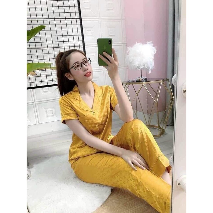Bộ đồ ngủ nữ pyjama lụa gấm cao cấp bộ dài tay
