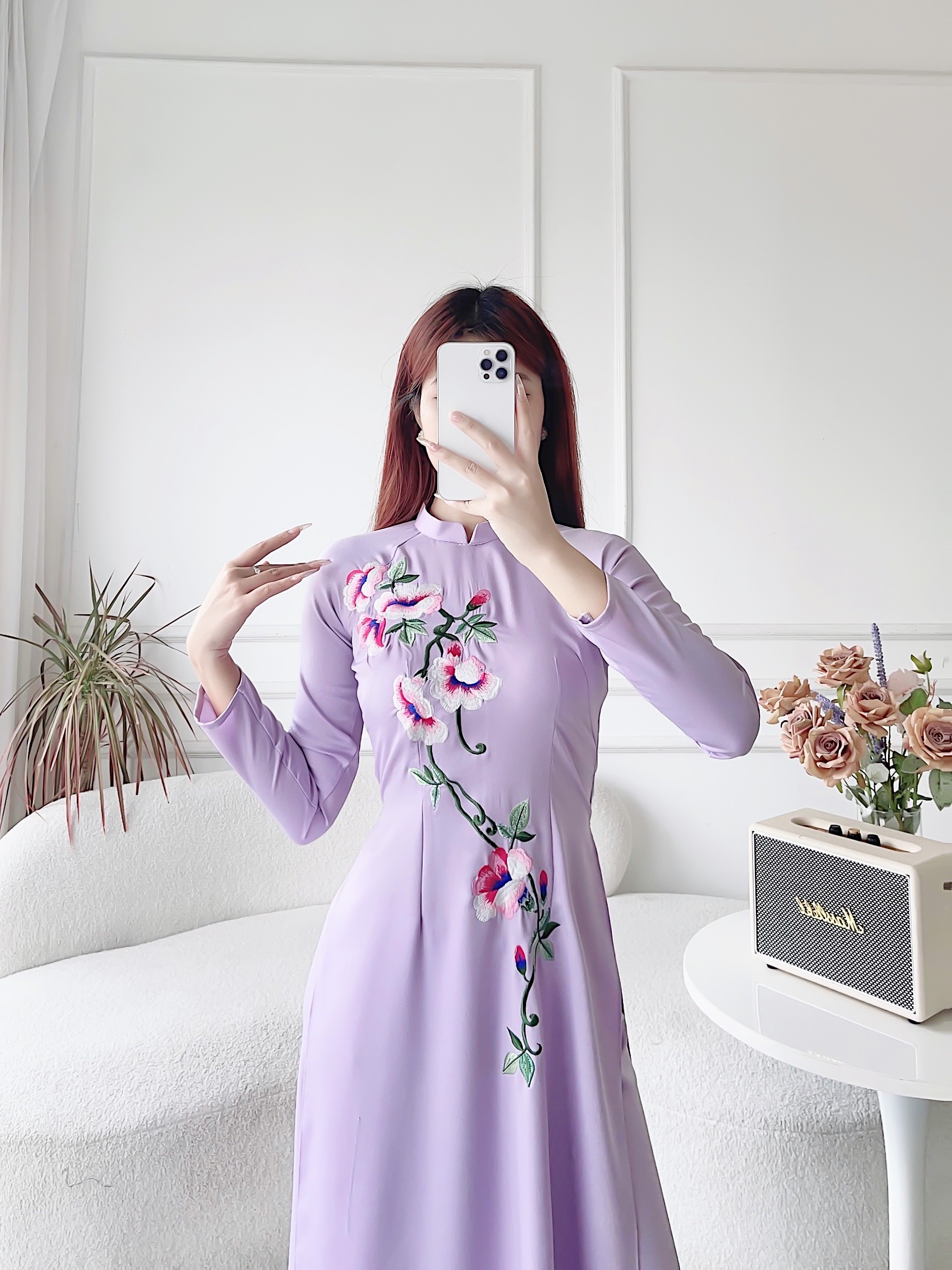 Áo dài cách tân áo dài thêu lụa tây thi MÃ TK15