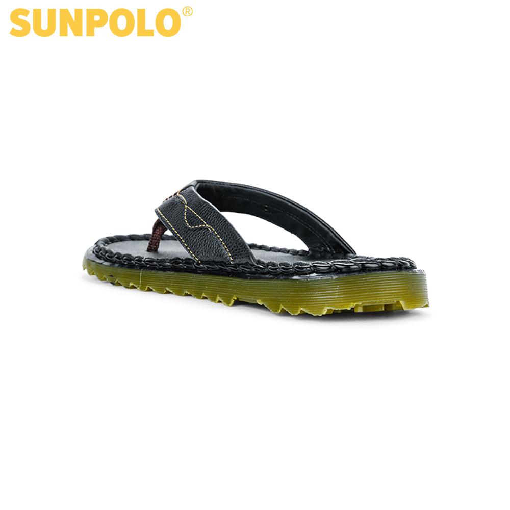 Dép Kẹp Nam Da Bò SunPoLo DRS21D (Đen)