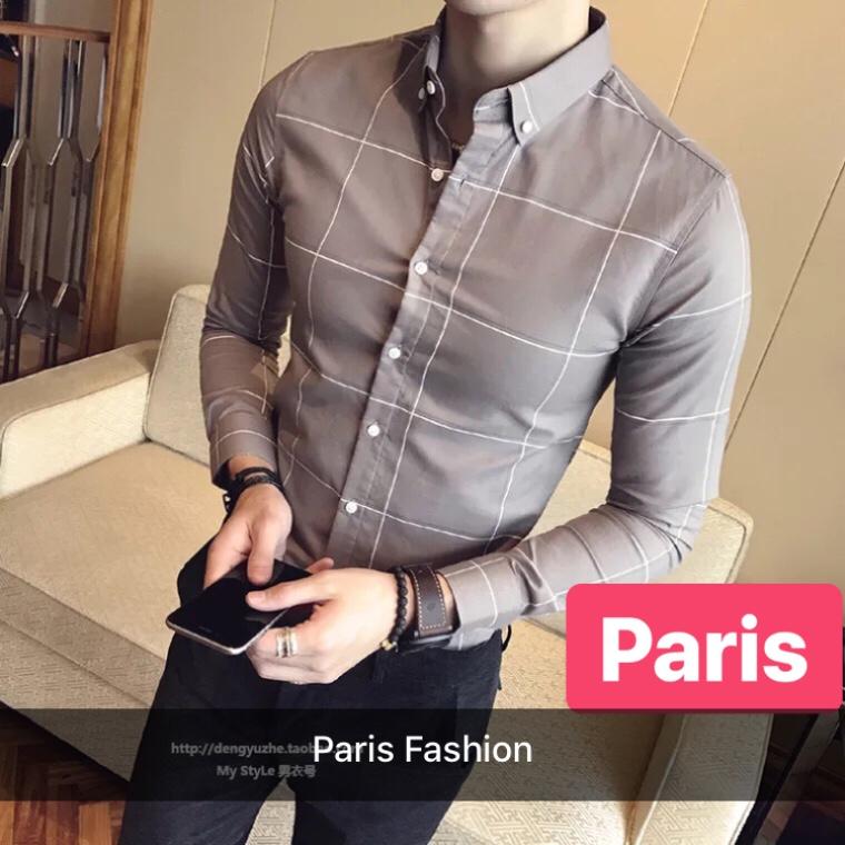 ÁO SƠ MI LỤA NAM CHỐNG NHĂN CARO XÁM CAO CẤP - PARIS FASHION