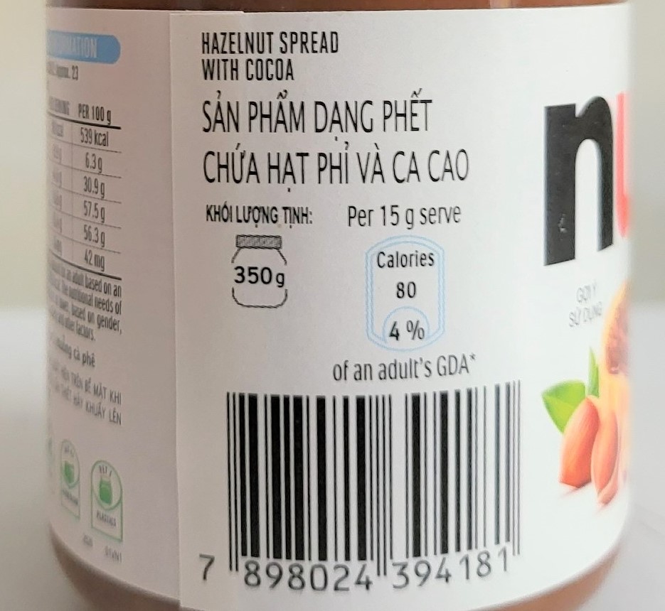 [Hộp (nhựa) 350g] BƠ HẠT PHỈ PHẾT CACAO [Australia] NUTELLA Hazelnut Spread with Cocoa