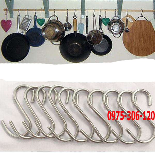Bộ Móc Treo Nồi Chảo Quần Áo Hình Chữ S 100% inox 304 chuẩn,hàng không thể bẻ cong chỉ lấy kìm mới bẻ được Phương Nam Phát