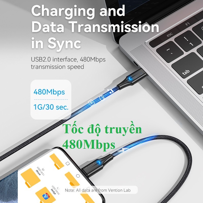 Cáp sạc và dữ liệu USB-Type_C  3A Vetion CTF (25 cm)