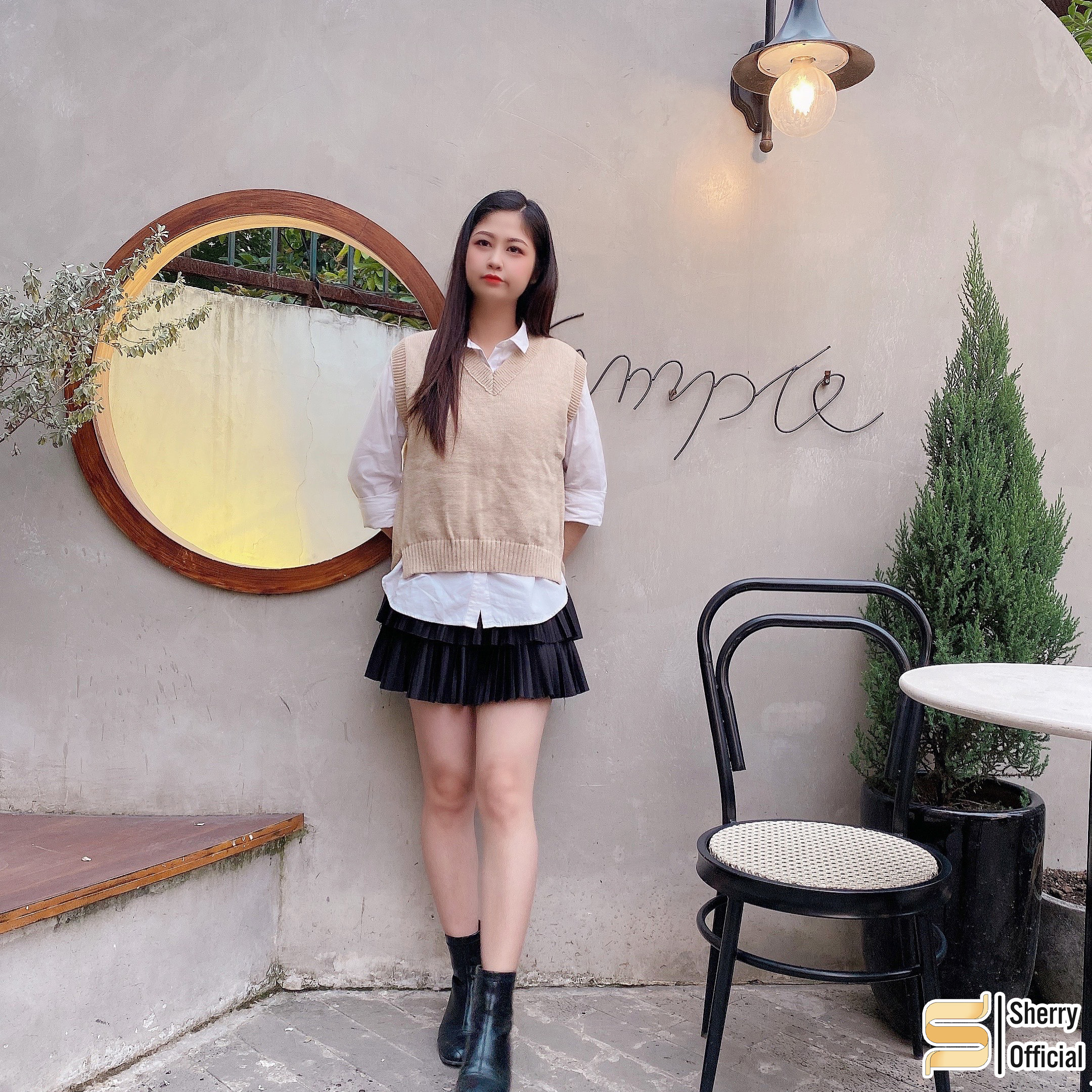 Áo gile len mỏng cổ tim