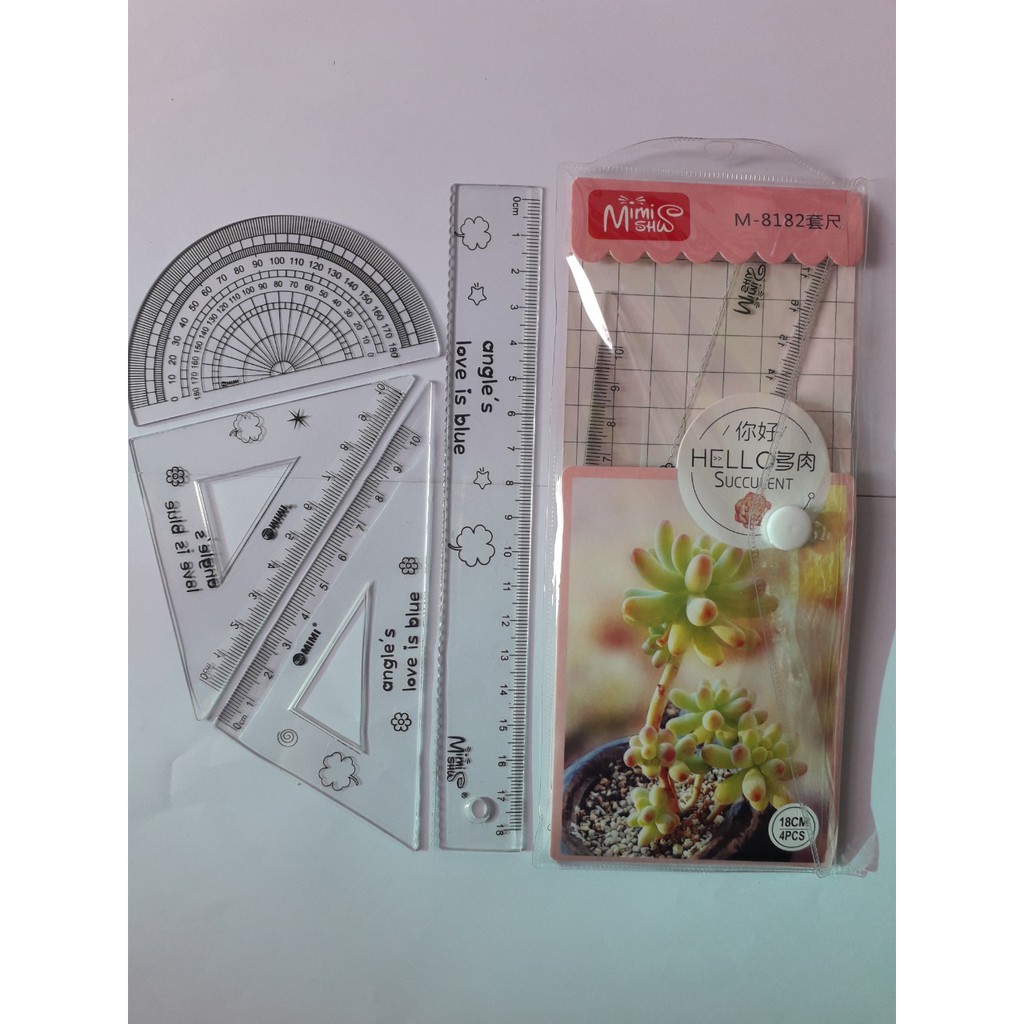 Bộ Thước Kẻ 18Cm 8182 (Gồm 4 Món: Thước Kẻ, 2 Eke, Thước Đo Độ)