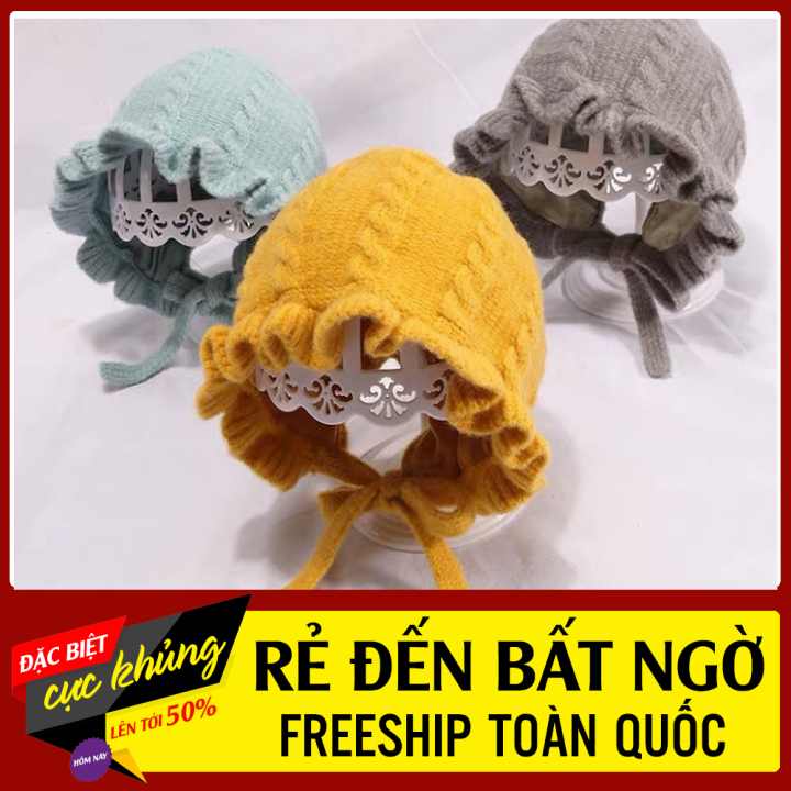 Mũ len công chúa,Mũ len chùm tai cho bé, mũ len công chúa, Mũ len tai bèo công chúa cho bé siêu xinh
