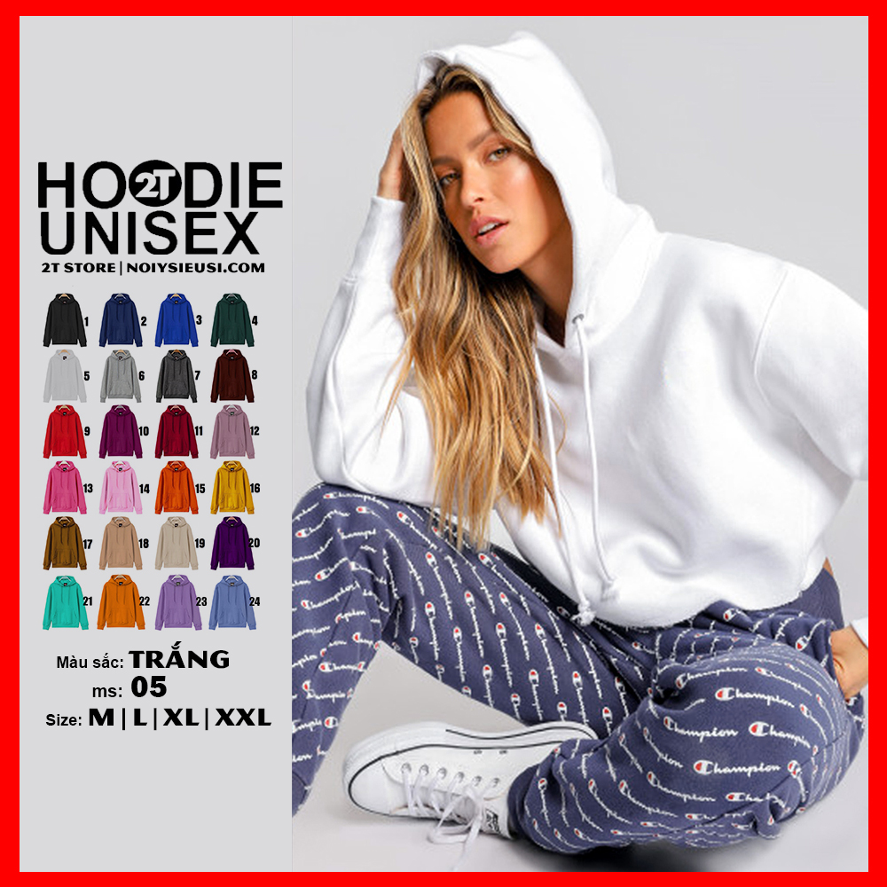 [4.4 HOÀN TIỀN 15%][HCM]ÁO KHOÁC NỈ HOODIE TRƠN NÓN 2 LỚP DÀY DẶN UNISEX 2T STORE - TRẮNG