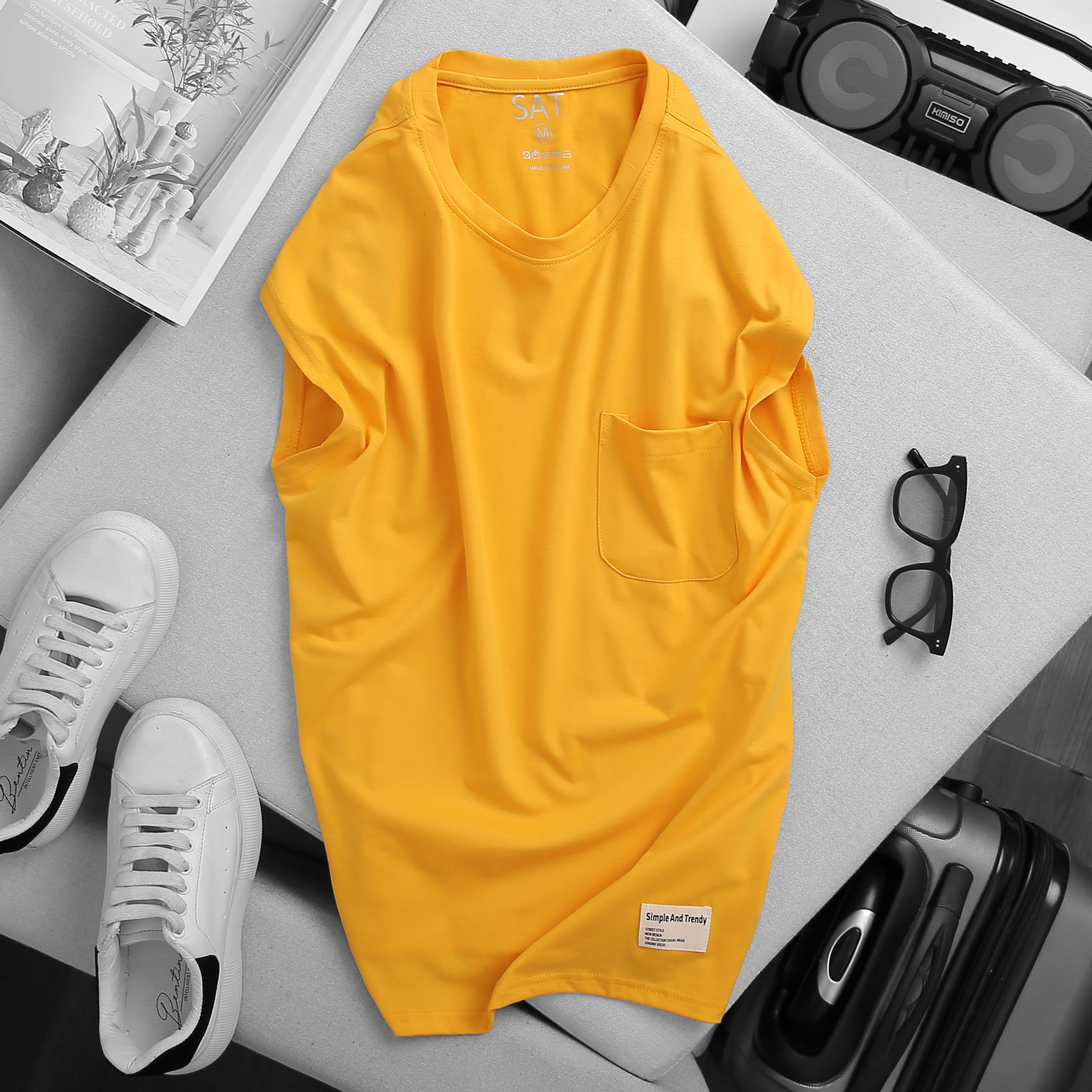 Áo Tank Top Đen Có Túi Cao Cấp - SAT