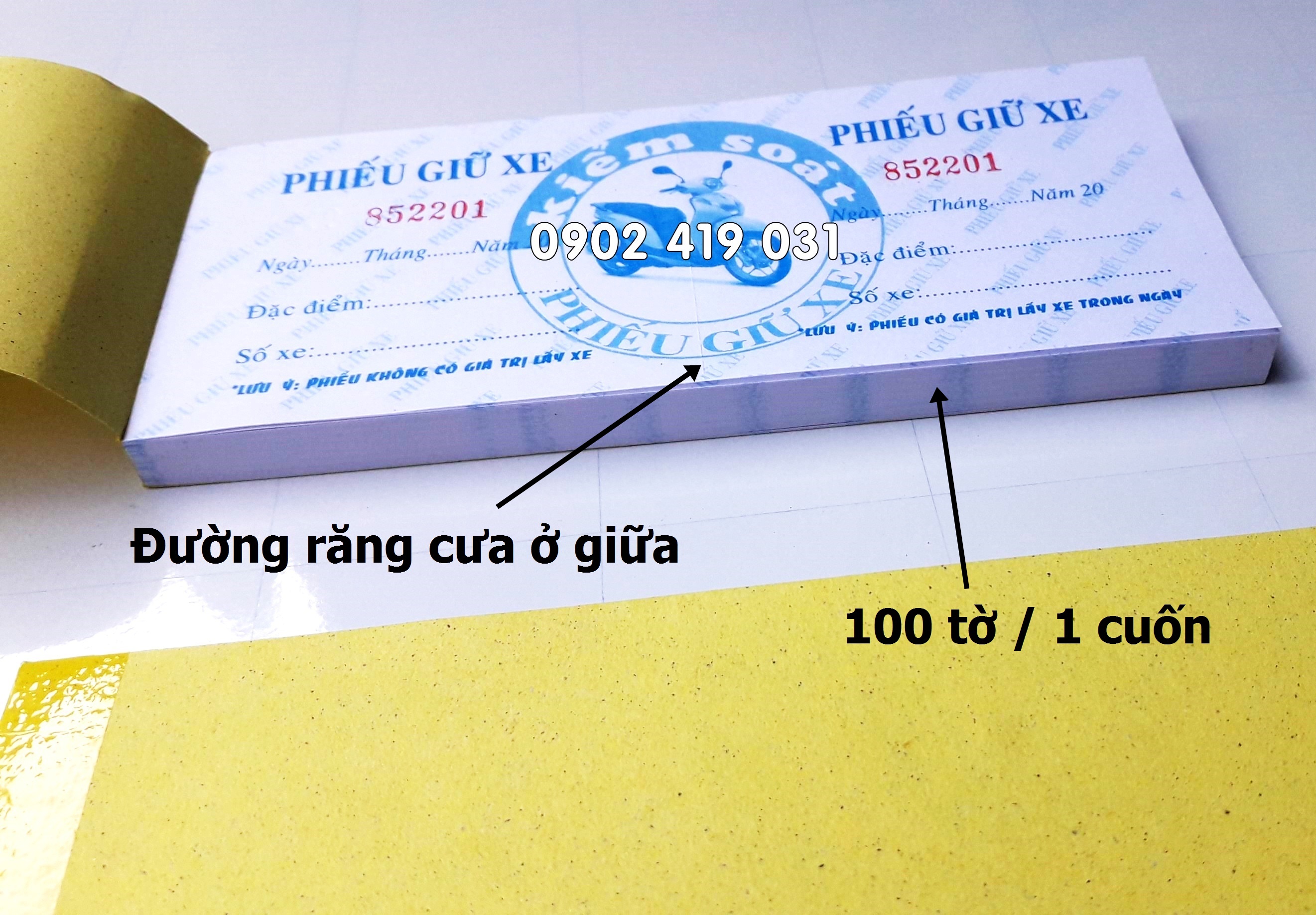 Phiếu Giữ Xe in sẵn - Set 10 Cuốn [ 7x16cm 100 tờ 1 cuốn ]