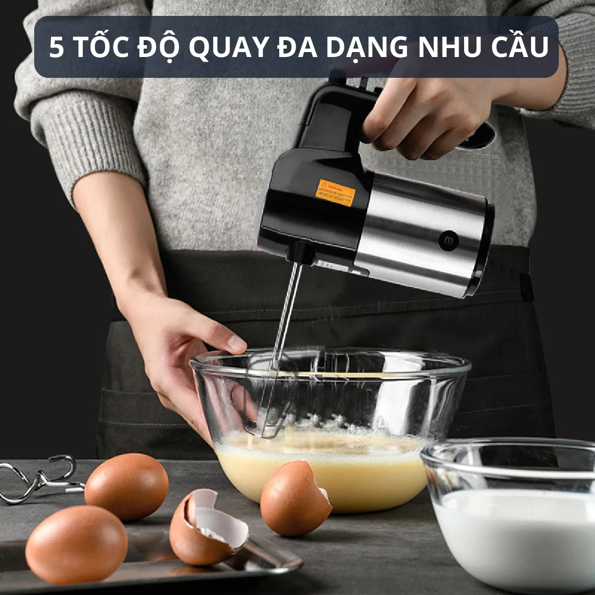 Máy đánh trứng - 5 tốc độ, thân inox không gỉ sang trọng