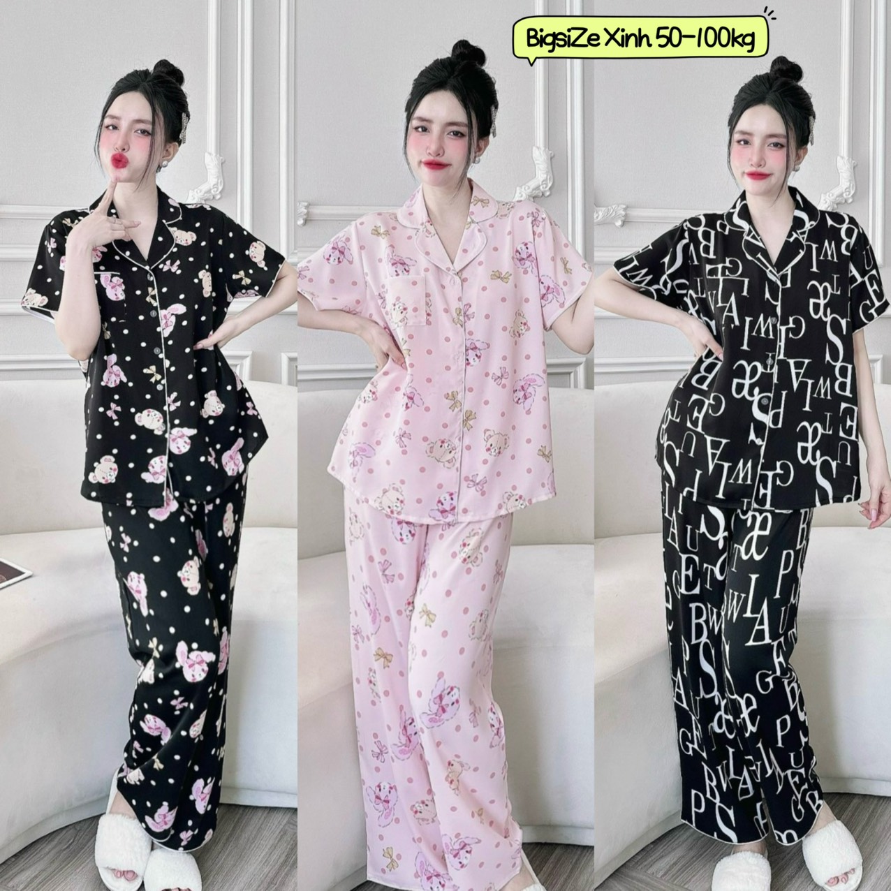 Đồ bộ bigsize 50-100kg đồ mặc nhà mắt dành cho nữ chất lụa Mango mềm mịn cao cấp