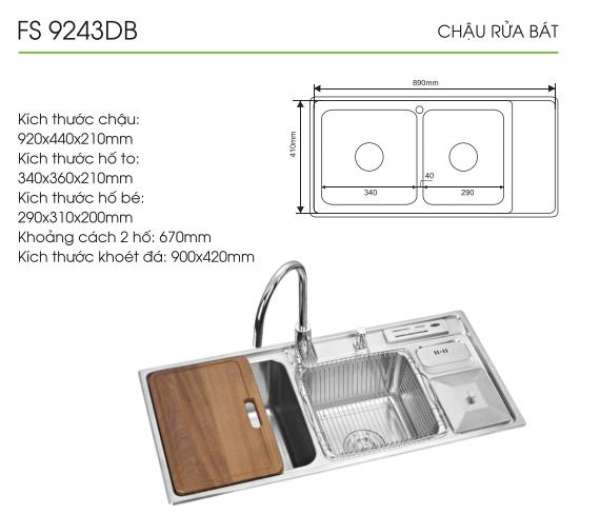 Chậu Rửa Bát FS 9243DB, Chất liệu Inox SUS304