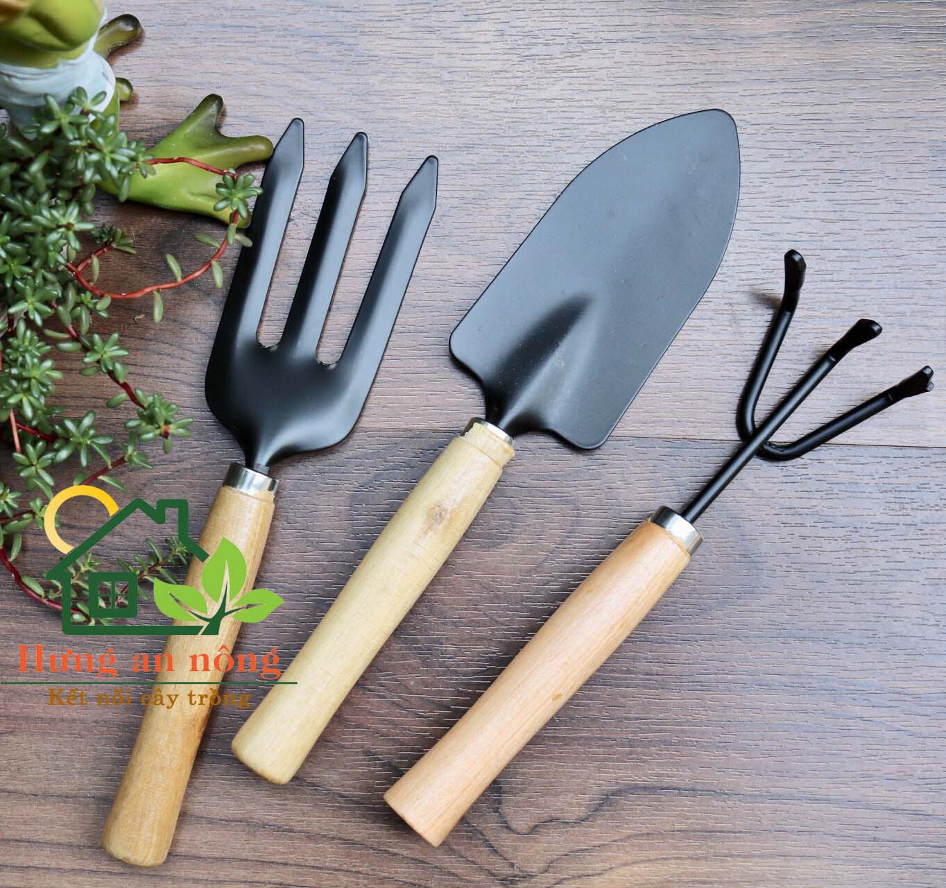 Bộ 3 món xẻng cào gỗ dụng cụ làm vườn size L - xem trong mô tả
