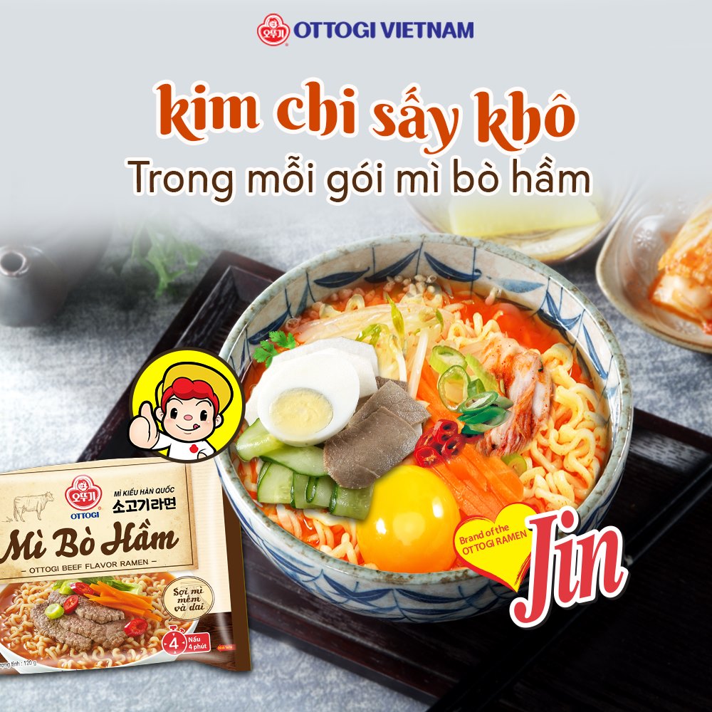 Combo 3 gói mì MÌ BÒ HẦM Ottogi 120g
