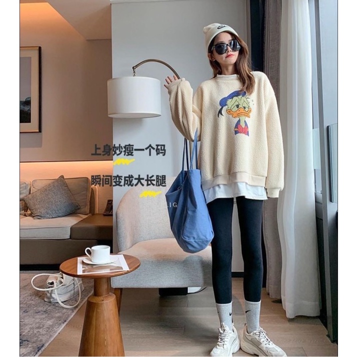 Quần legging thun tăm lót lông siêu co giãn cạp cao