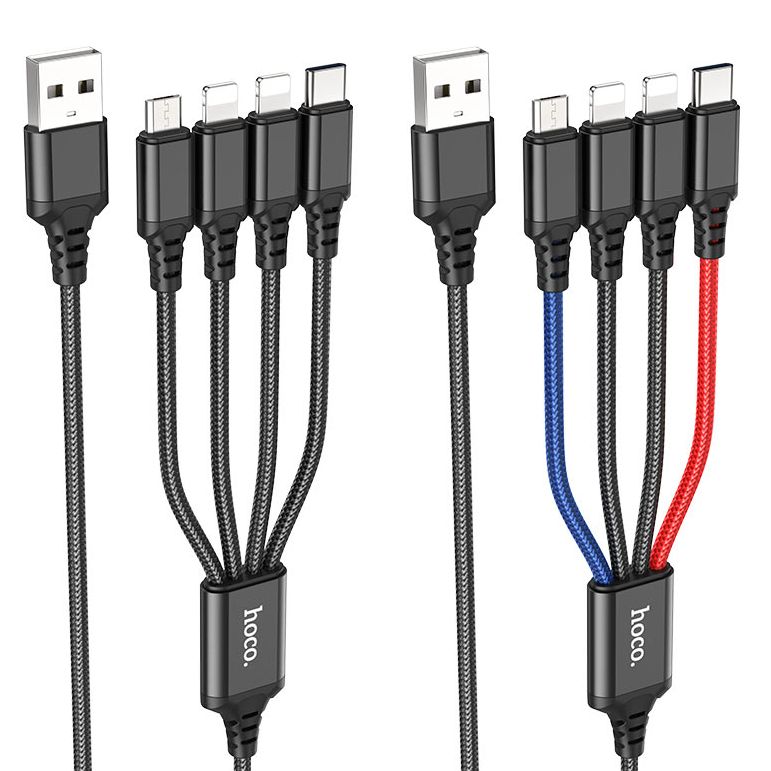 Cáp sạc 4 đầu Hoco X76 siêu bền dây dài 1m