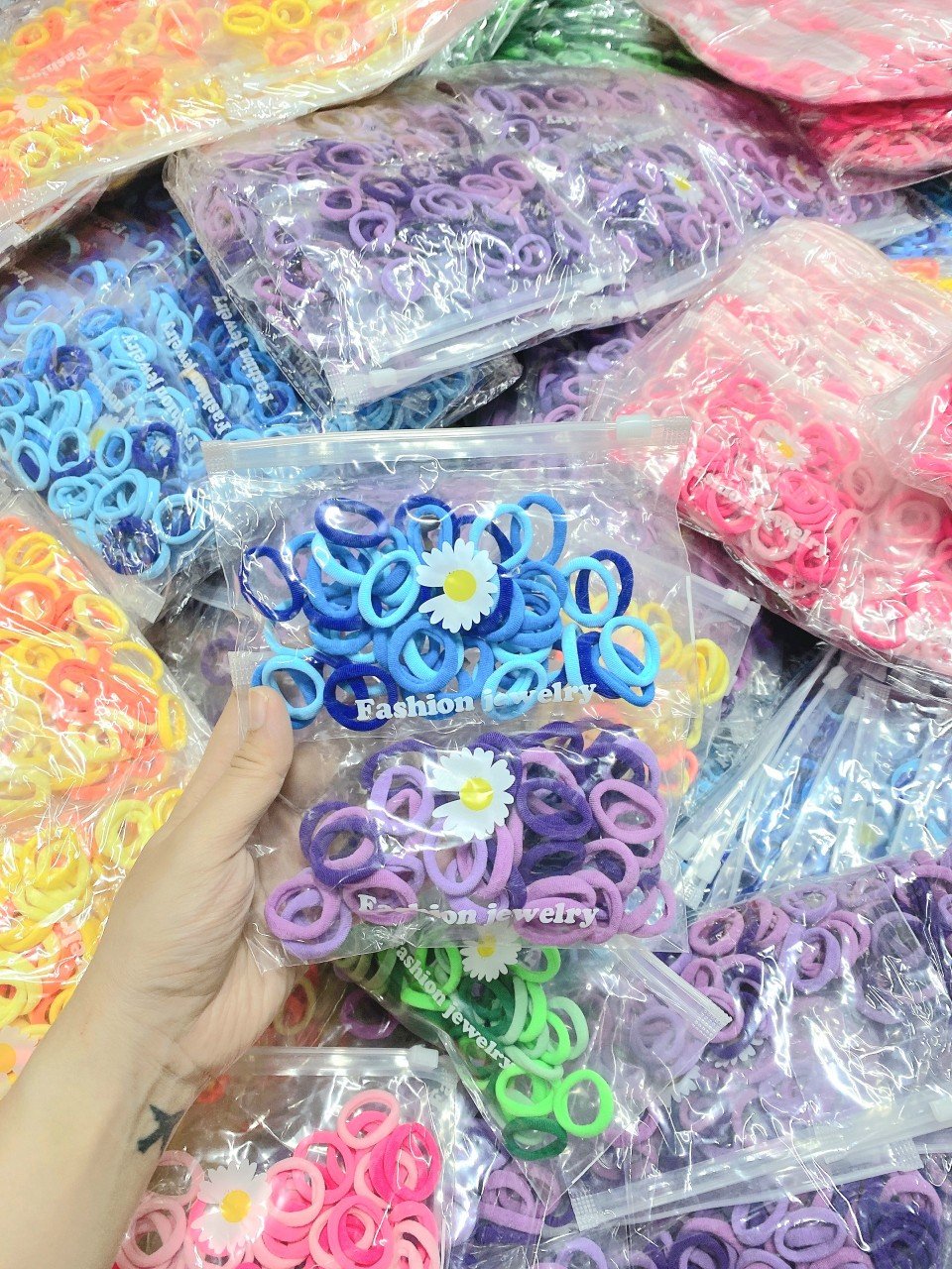 Set 100 sợi dây buộc tóc cho bé kèm túi zip- Thun buộc tóc