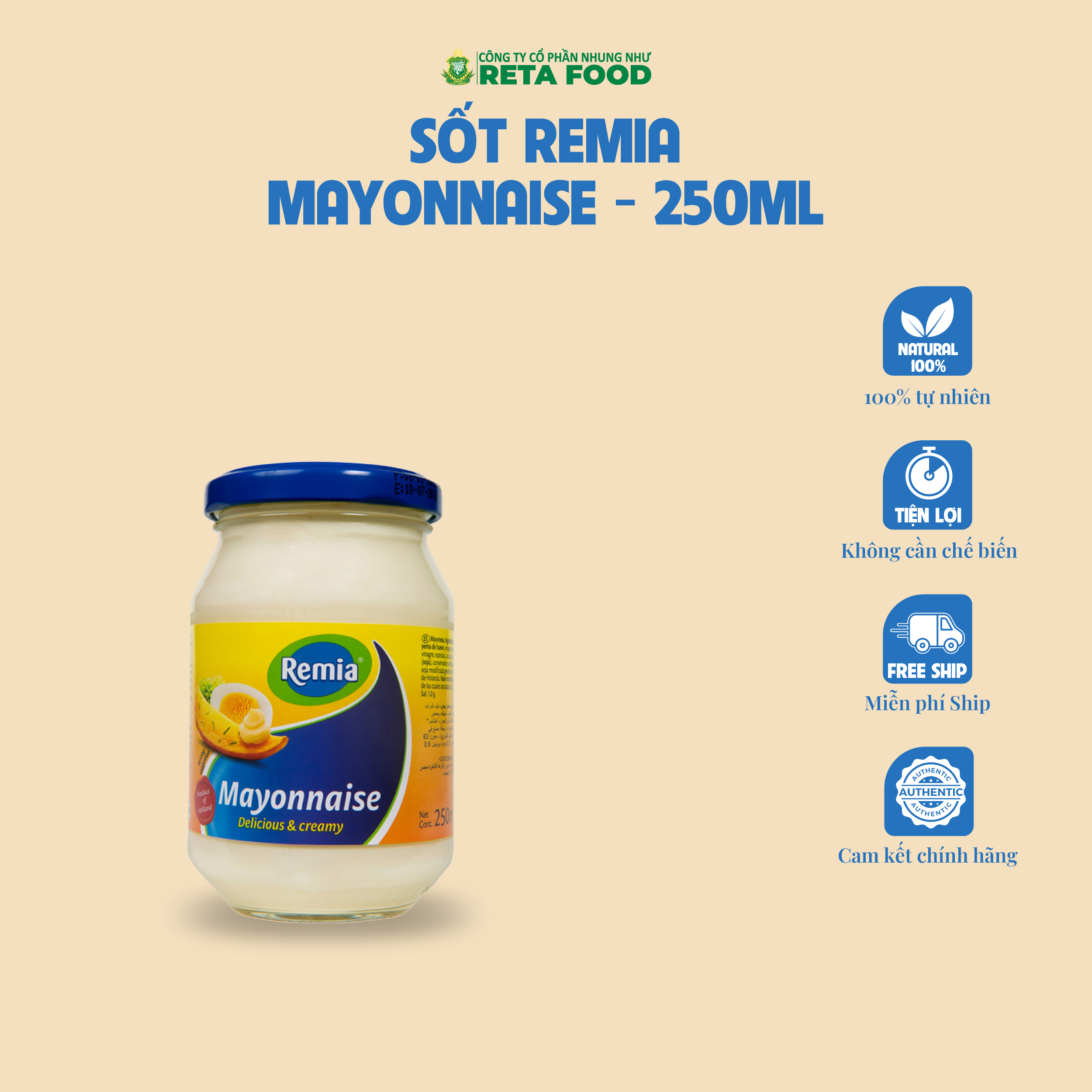 Sốt Mayonnaise Remia Chính Hãng 1L/500ml/250ml, Sốt Chấm, Sốt Trộn Salad, Làm Bánh