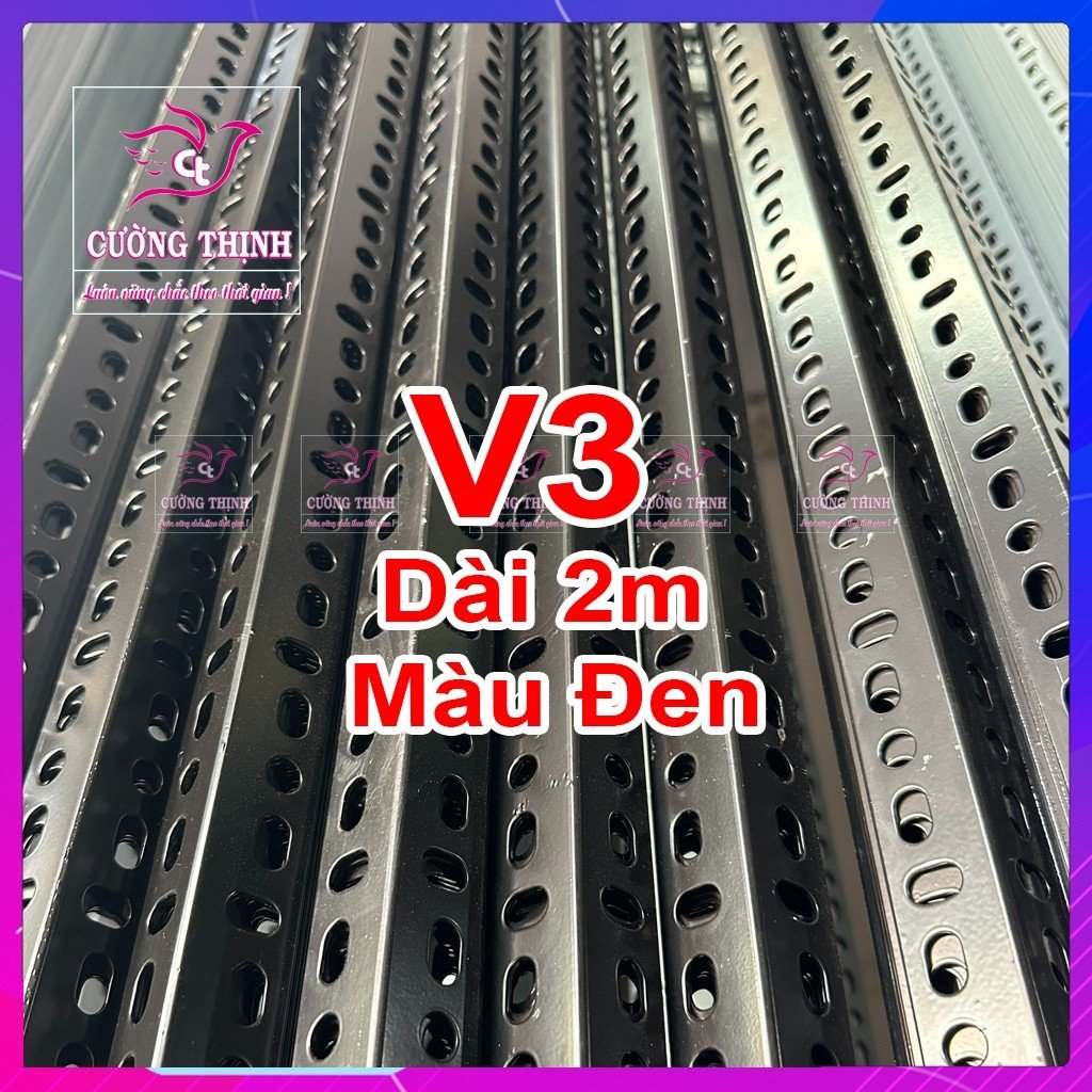 Sắt V lỗ (V3 dài 1m, dày 1,6mm) - Lắp ráp kệ sắt đa năng, Sắt V lỗ, Màu Đen