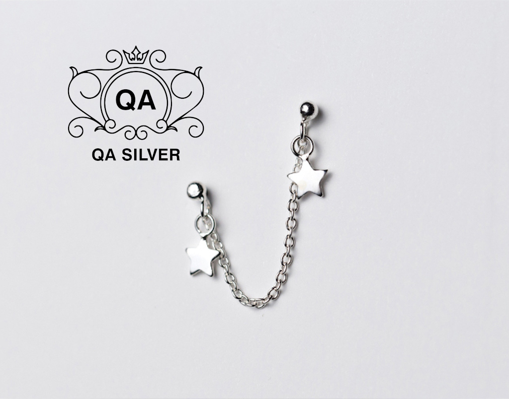 Khuyên tai bạc 925 ngôi sao 2 lỗ bông nữ kẹp vành S925 STAR QA SILVER Earrings EA210210