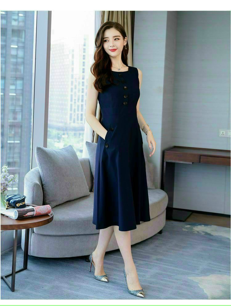 đầm xòe sát nách phối nút cao cấp QC285269