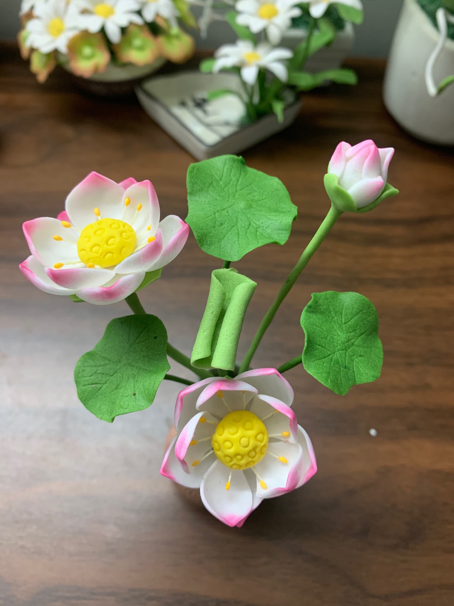 Bình hoa sen đất sét cổ cao hoa size mini L