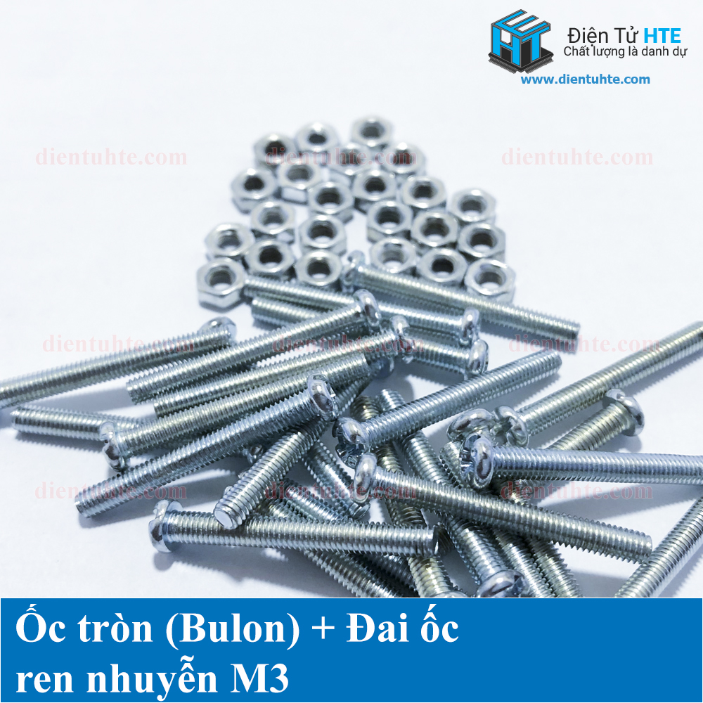 Ốc tròn (bulon) + đai ốc ren nhuyễn M3
