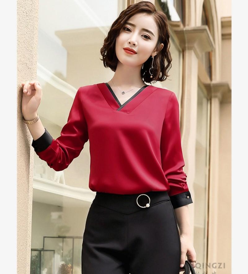 Áo sơ mi công sở nữ cổ V cao cấp
