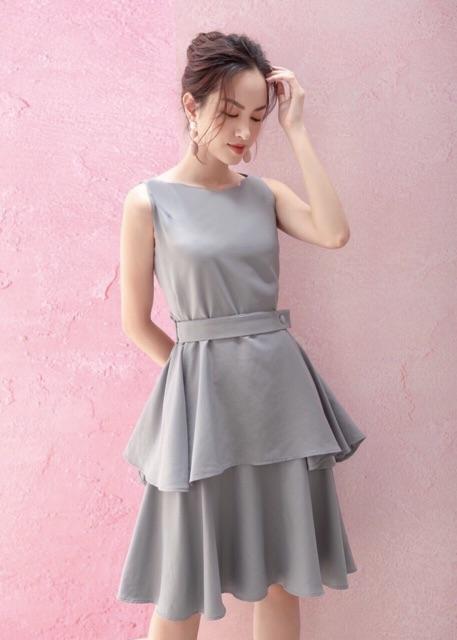 [HCM]Đầm xám tầng kèm belt