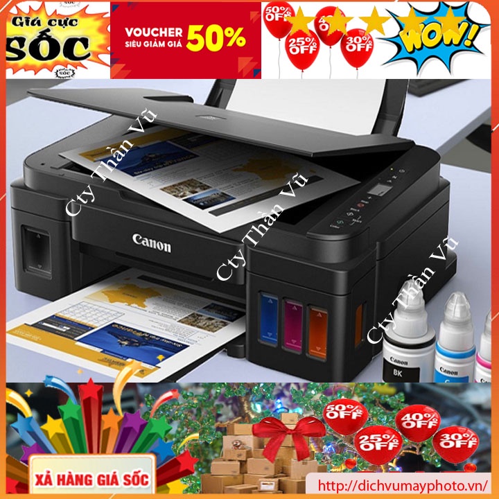 Máy in phun màu đa năng canon G2010 có màn hình hiển thị đã bao gồm đầu in