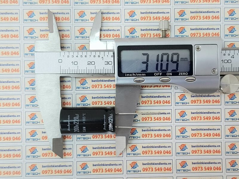 Tụ hóa Rubycon 200V 220uF kích thước 18x30mm