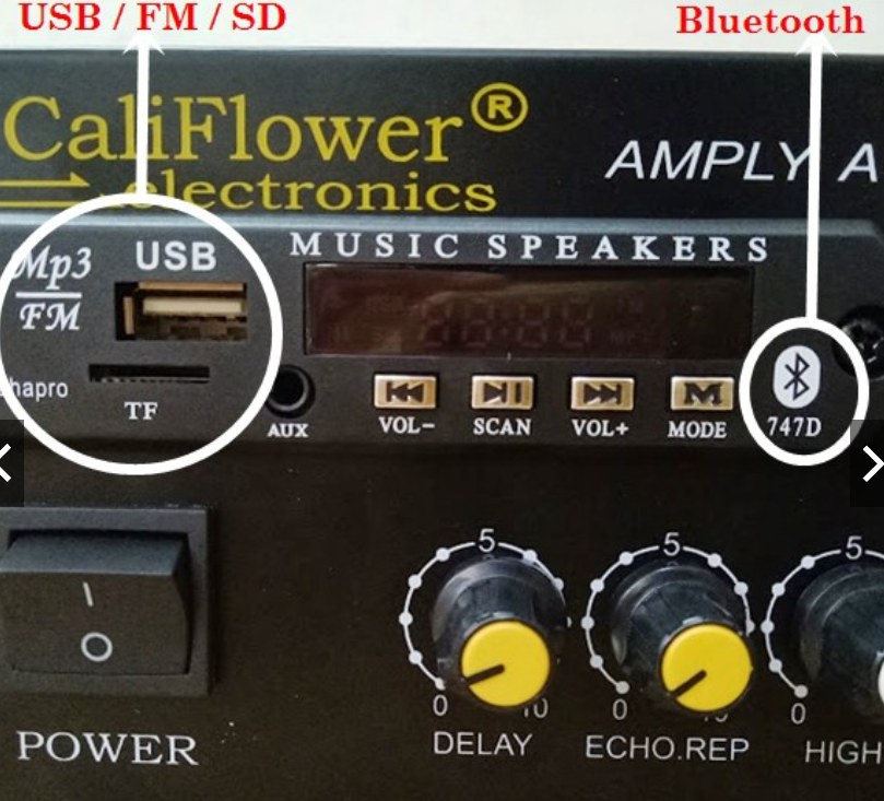 Amply mini CaliFlower Bx2277 DC 12V, AC 220V, USB, FM, SD, Bluetooth