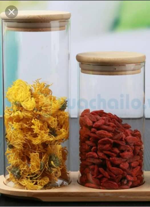 Lọ thủy tinh borosilicate nắp gỗ 1000ml
