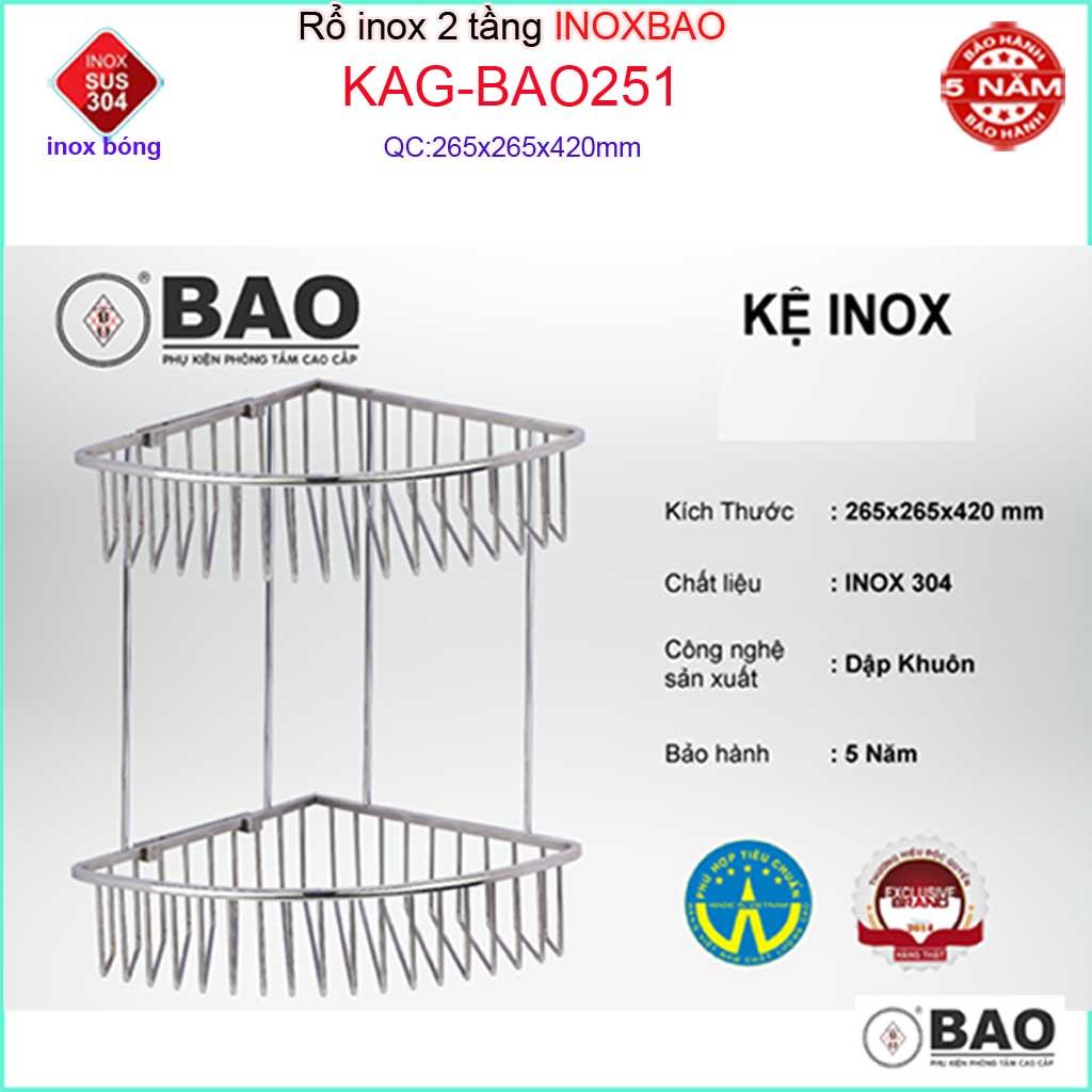 Kệ phòng tắm cao cấp Inox SUS304, kệ đựng gia vị nhà bếp Inox Bảo KAG-BAO251