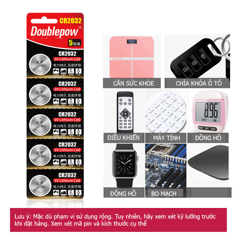 [Vỉ ĐỎ 05 viên] Pin CR2032 - Pin Lithium 3V - 200mAh - Hàng chuẩn Doublepow