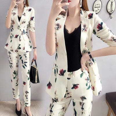Sét bộ vest hoa dài tay nhúng cách điệu. qc 310707