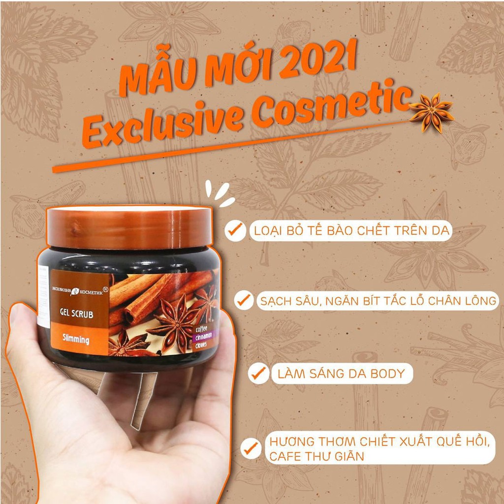 Tẩy Da Chết Cà Phê Quế Hồi Nga Toàn Thân Eksklyuziv Kosmetik Quế Hồi Và Café 380g - 500g Gel Scrub Coffee & Cinnamon Cloves