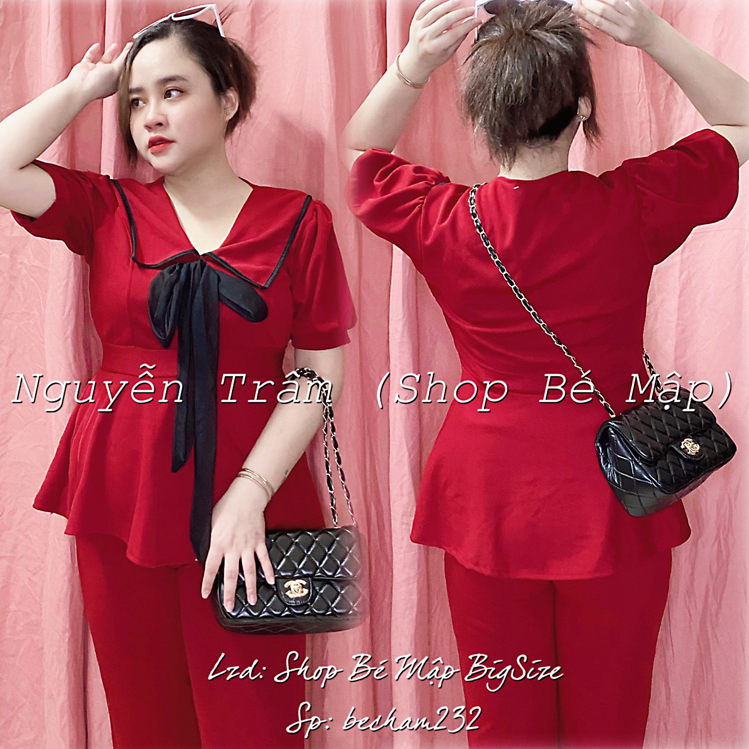 Set Áo Peplum Cổ Peter Viền Cột Nơ Quần Dài Bigsize 65-85Kg Hình Thật Chính  Chủ - Mixasale