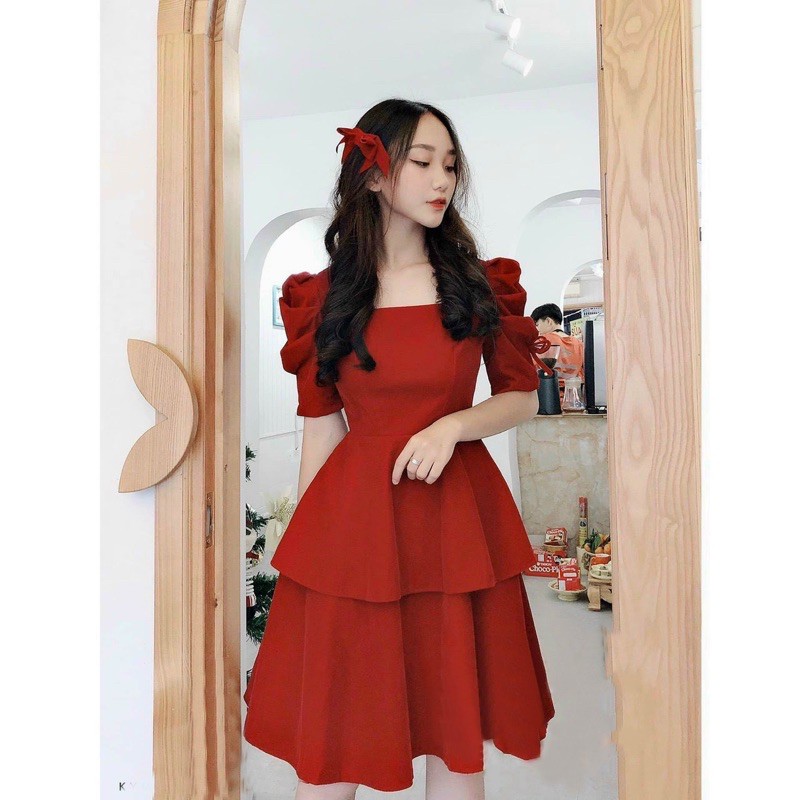 ĐẦM ĐỎ TAY PHỒNG, 2 TẦNG (có ảnh thật) MS152